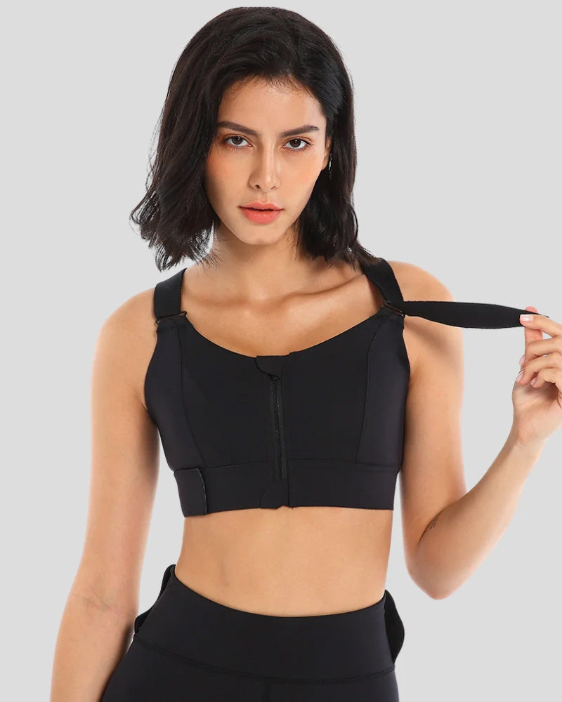 Ultimate Comfort Plus Size Zip-Front High Impact Sports Bra with Shock Absorption