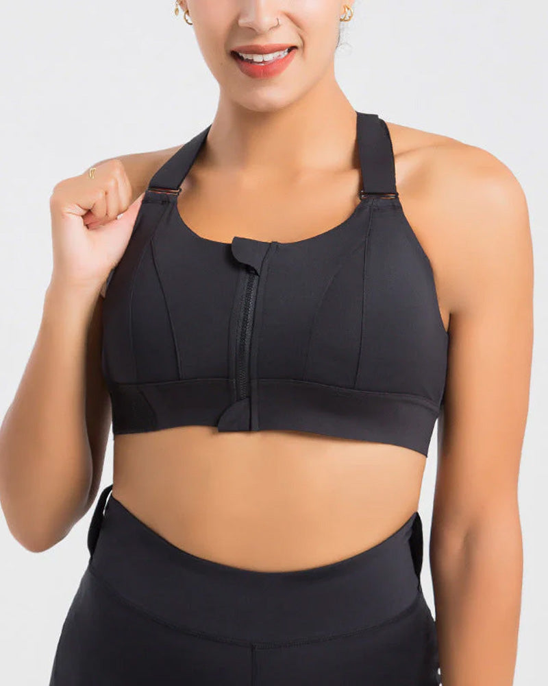 Ultimate Comfort Plus Size Zip-Front High Impact Sports Bra with Shock Absorption